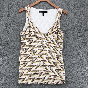 White House Black Market Blouse Womens Small White Colorful Sleeveless Pleated